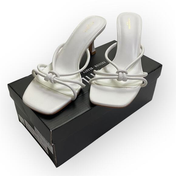 PrettyLittleThing Wide Fit PU Square Toe Knotted Heels Mules White Women’s 6 - Picture 1 of 9